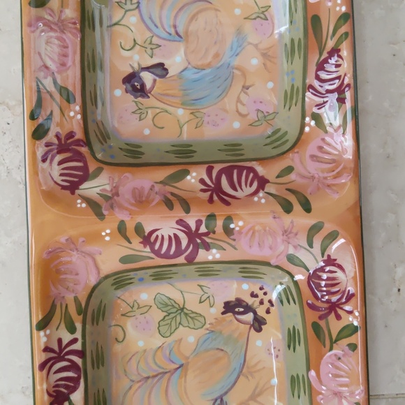 Zrike Danna Cullen Chanticleer 3 Section Serving Tray Rooster NWT - Picture 6 of 16